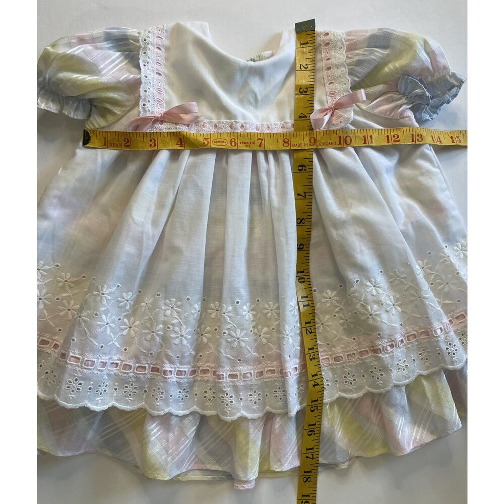 Vintage Peaches' N Cream Plaid Pastels Apron Style Dress Made in USA Size 3T - Picture 9 of 10